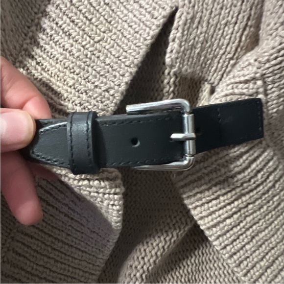 Maje Alane Knit Beige Cardigan with Lamb Leather Sleeves - Picture 5 of 6